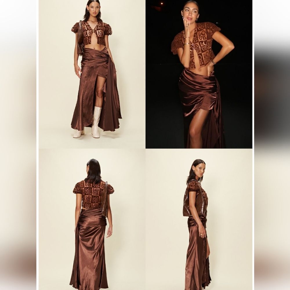 NWT House of Sunny CASA AMOR mocha brown velvet sheer TOP - Picture 7 of 10